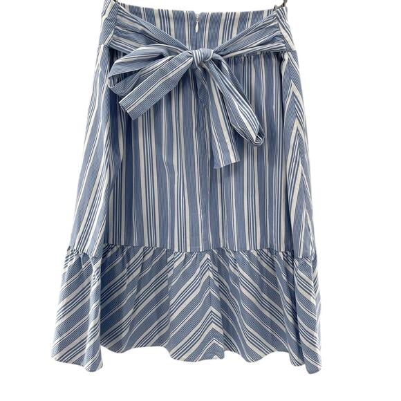 J By J Crew Blue & White Stripe Cotton Big Bow Midi Skirt Ruffle Hem Size 2 - Picture 3 of 11